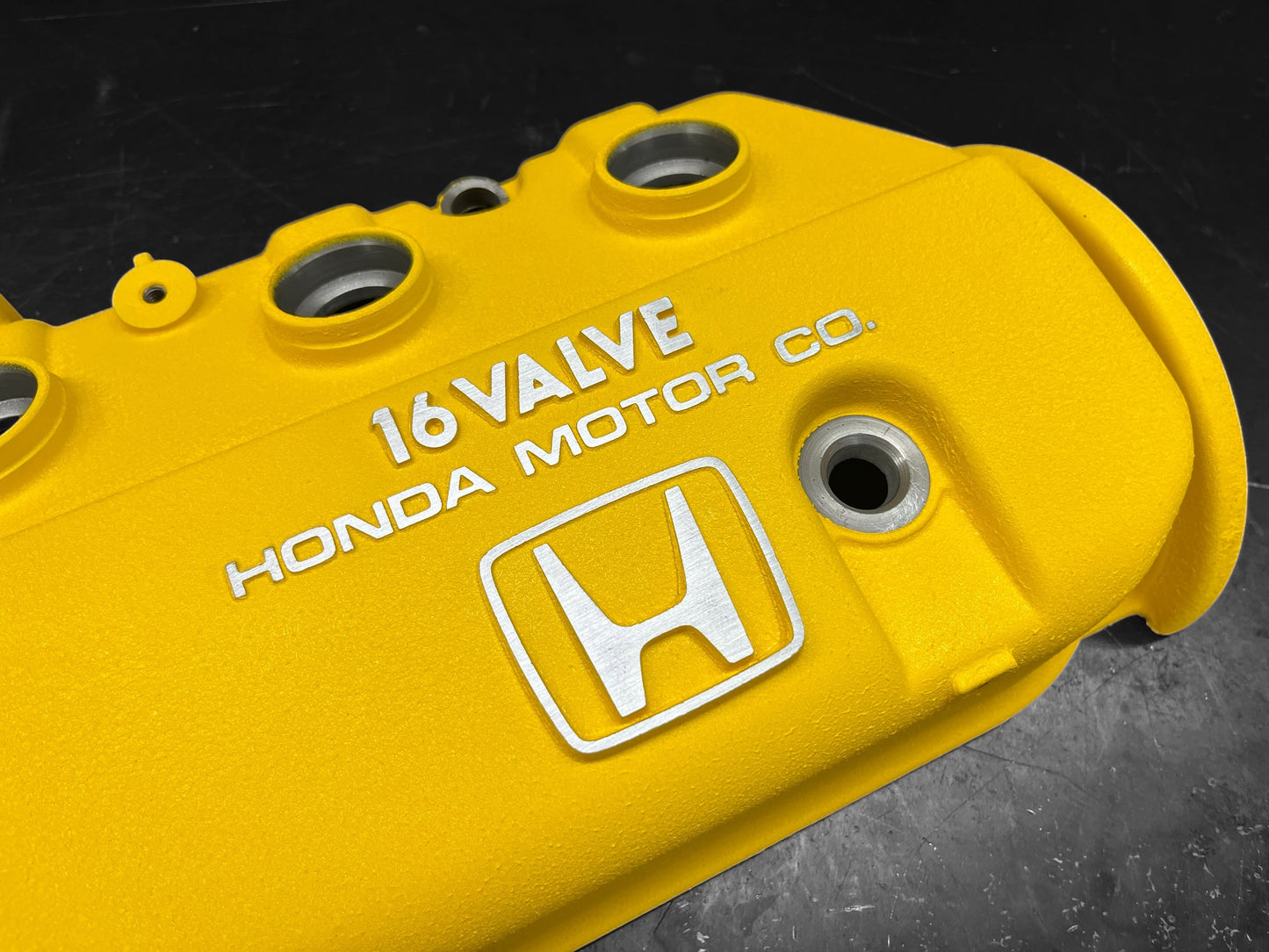 Honda D-Series D15 D16 1988-1995 Civic CRX Valve Cover Powder Coat Wrinkle Yellow Big “H” Logo
