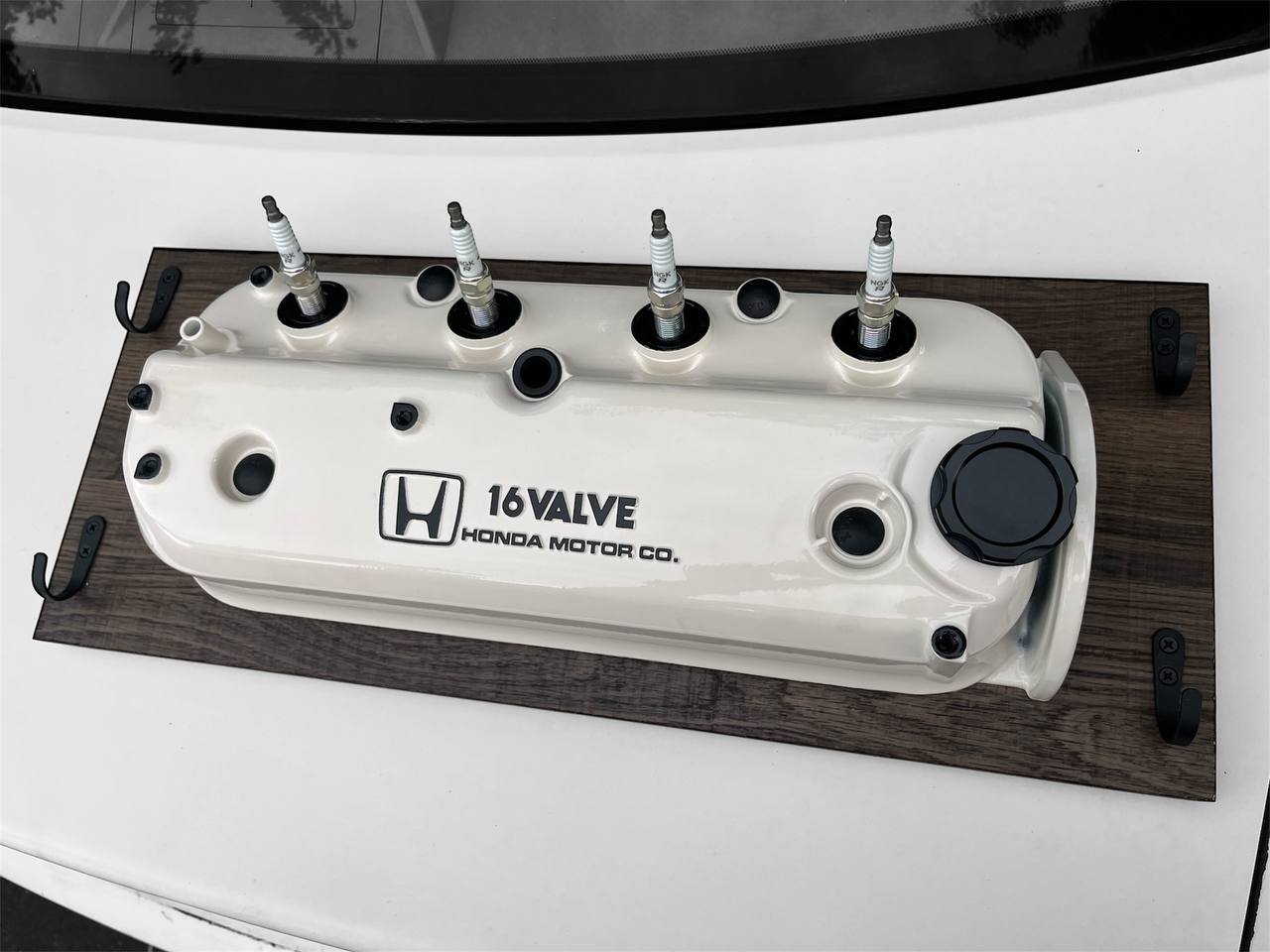 Coat Rack DIY Honda Almond White and Black Valve Cover Key Hanger