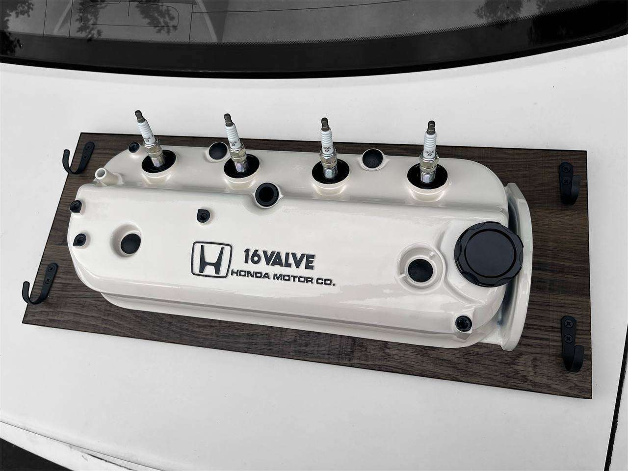 Coat Rack DIY Honda Almond White and Black Valve Cover Key Hanger