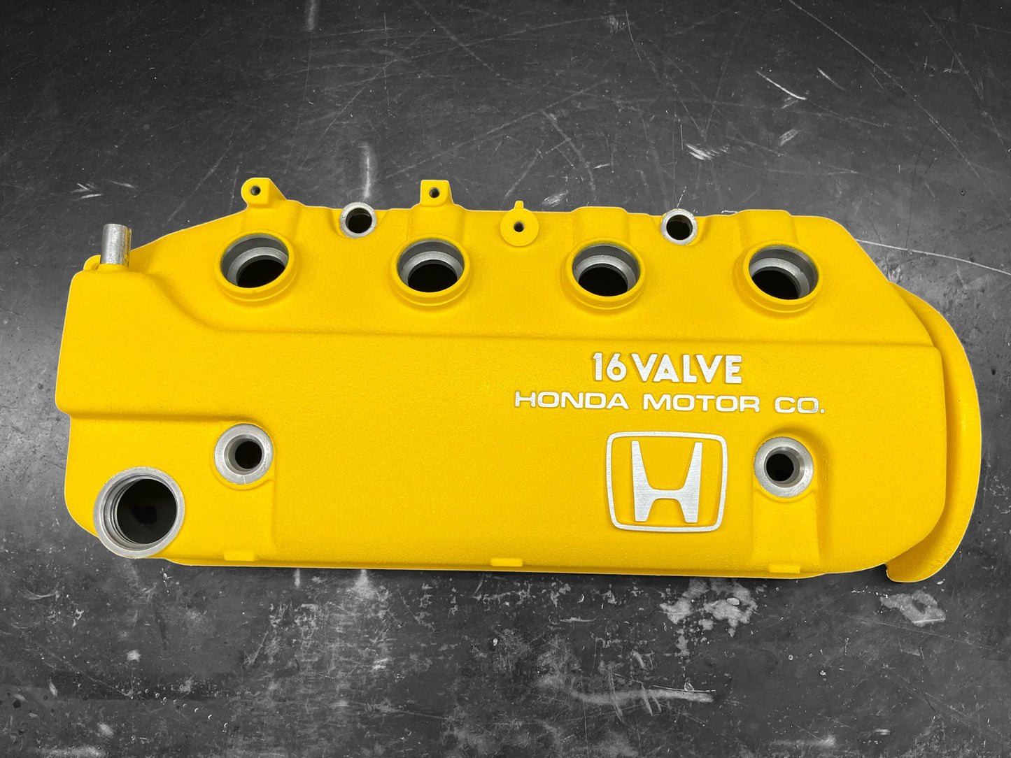 Honda D-Series D15 D16 1988-1995 Civic CRX Valve Cover Powder Coat Wrinkle Yellow Big “H” Logo
