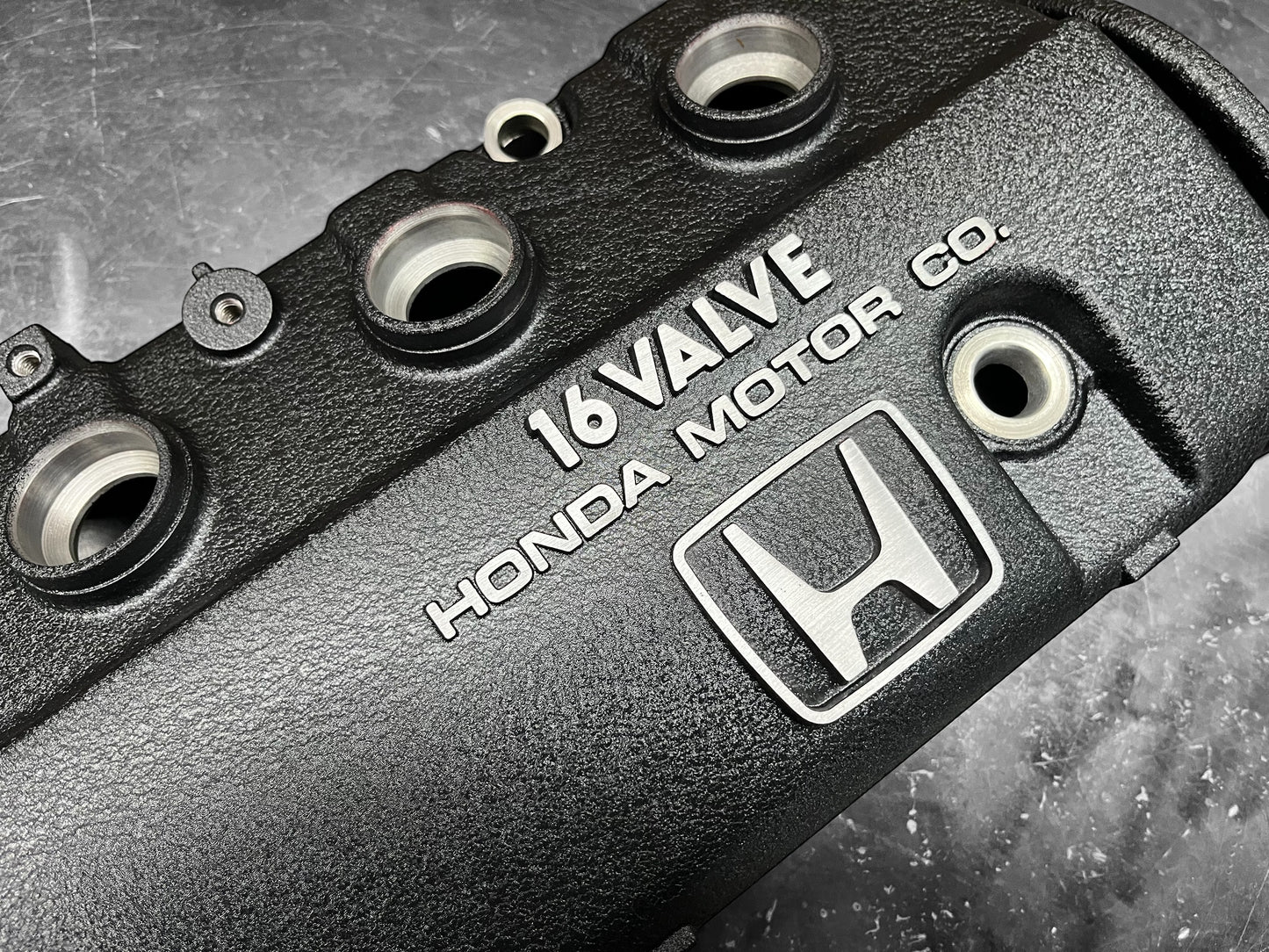 Honda D-Series D15 D16 1988-1995 Civic CRX Valve Cover Powder Coat Wrinkle Black Big “H” Logo