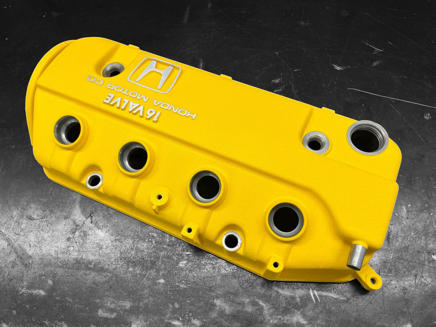 Honda D-Series D15 D16 1988-1995 Civic CRX Valve Cover Powder Coat Wrinkle Yellow Big “H” Logo