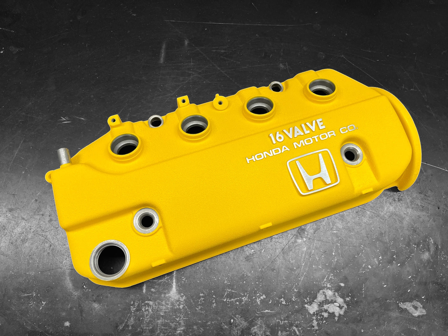 Honda D-Series D15 D16 1988-1995 Civic CRX Valve Cover Powder Coat Wrinkle Yellow Big “H” Logo