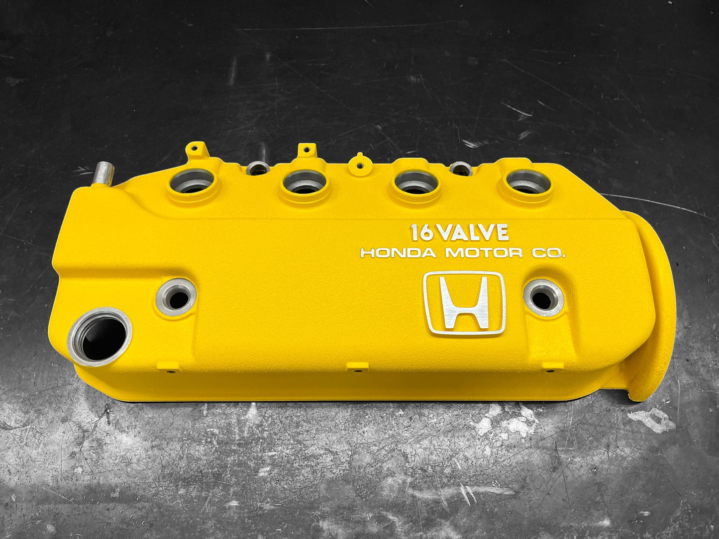Honda D-Series D15 D16 1988-1995 Civic CRX Valve Cover Powder Coat Wrinkle Yellow Big “H” Logo