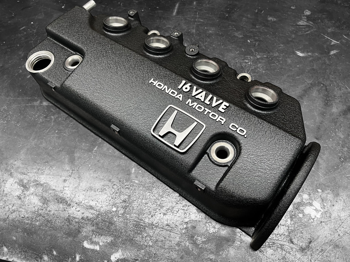 Honda D-Series D15 D16 1988-1995 Civic CRX Valve Cover Powder Coat Wrinkle Black Big “H” Logo